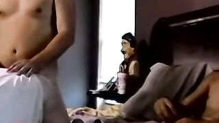 Fat mature gay barebacked by two young big cocked amateurs