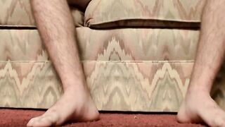 Hairy straight thug in flip-flops jerks it off and cums