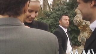 Beauty dark hair give headjob at a wedding