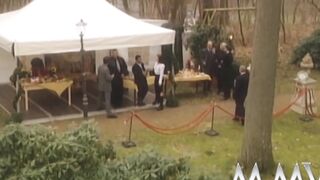 Beauty dark hair give headjob at a wedding