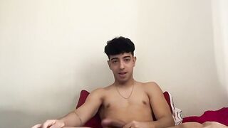 Cute Hunk Henry Lynes enjoys stroking his huge cock in his bed
