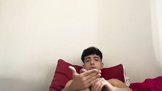 Cute Hunk Henry Lynes enjoys stroking his huge cock in his bed