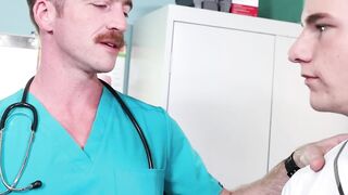 Doctor Nate Stetson sucks his stepsons hard dick in his clinic after examining it
