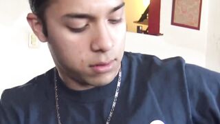 Adorable latin Jesus strokes Gus huge dick to be showered by his hot load