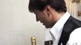 Trashy blondie liking peeing