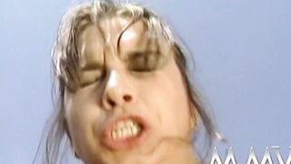 Trashy sluts pissing on a men face public