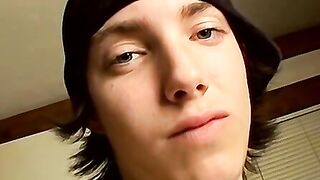 Straight and thuggish twink strokes and sprays his big load