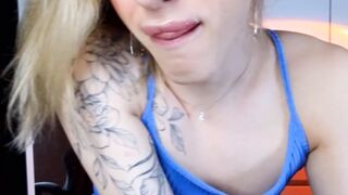 Blonde Femboy Jerks Off Her Cock And Stripteasing
