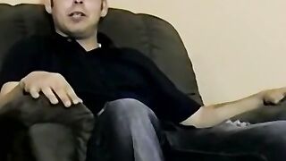 Nerdy amateur with glasses strips to jerk off until he cums