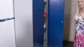 Perky blonde fucks during workhours