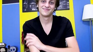 Twink Jason enjoying wanking his cock and playing with dildo
