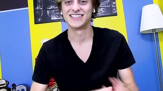 Twink Jason enjoying wanking his cock and playing with dildo