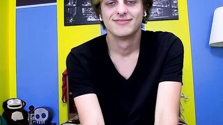 Twink Jason enjoying wanking his cock and playing with dildo