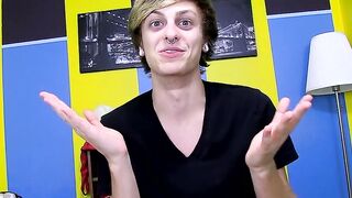 Twink Jason enjoying wanking his cock and playing with dildo