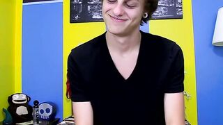 Twink Jason enjoying wanking his cock and playing with dildo
