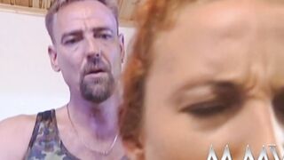 Filthy skank licking sperm from the boots