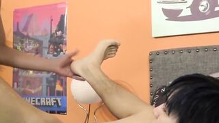 Blonde twink bareback ass drills young Cole Patrick after BJ