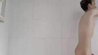 Twink in jockstrap Harry Alexander jacks off in the shower