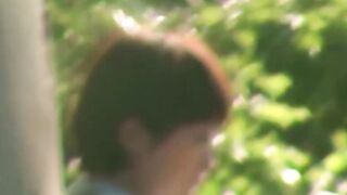 Japanese cutie rubbing her pussy at a hidden outdoor place