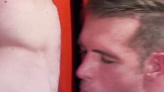 Jocks Alex Mecum and Fane Roberts stopped for mutual blowjob