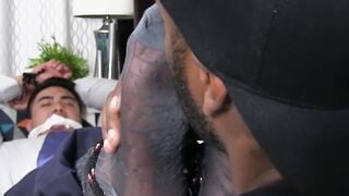 Jock Axel Kane is bound on the couch and got his foot worshipped by black hunk August