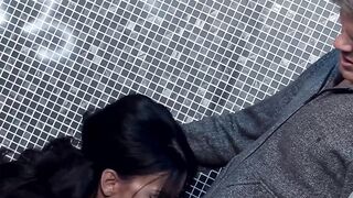 babe dark hair mom taking dick into the bathroom