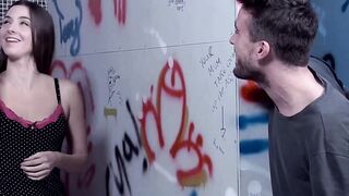 Adorable dark haired chick gets banged! into tha restroom