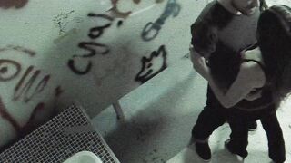 Adorable dark haired chick gets banged! into tha restroom