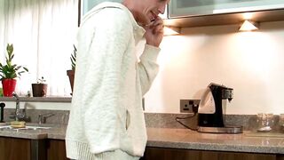 Stuck with his penis into the dishwasher