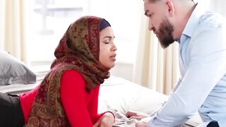 Busty Arab wife Maya Farrell moans while having her pussy penetrated deep and hard