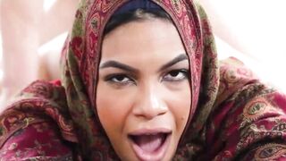 Busty Arab wife Maya Farrell moans while having her pussy penetrated deep and hard