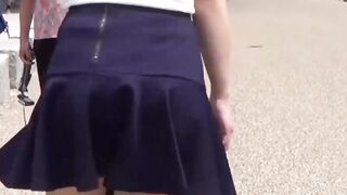 Japanese redhead teen pussy fingered in a city park