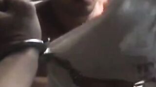 Handcuffed inked amateur solo jerking off his rock hard dick