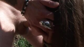 Sub gets punished and pissed outdoor