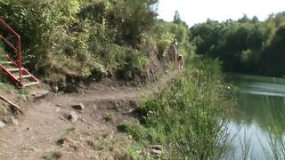 Sub gets punished and pissed outdoor