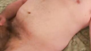 Fat mature amateur jerks his small cock and cums solo