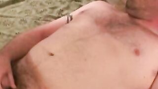 Fat mature amateur jerks his small cock and cums solo