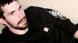 Straight dude Hunter stroking and wanking his big fat cock
