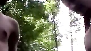 Two young amateurs compete who will cum first outdoors