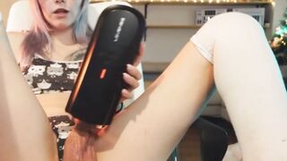 Petite Blonde Ts Uses Her Gel Cup In Jerking Off Her Cock