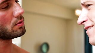 Tattoed jocks jerk off together and have bareback sex