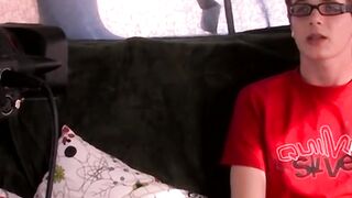 Naughty twink Timo Garrett jerking off and licking his cock