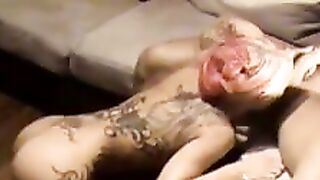 Sexy Busty Tattooed Woman Sucking Cock And Getting Cum