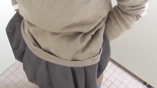 Dazzling Japanese school  peeing in open restroom