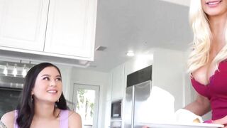 Lucky guy has his cock sucked by MILF Brittany Andrews and babe Jasmine Wilde