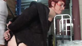 Redhead French mature Katy Morlait fucked at work