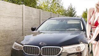 Busty bikini gf wants dick after soapy car wash