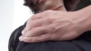 Little Japanese babe peeing while fingered in public