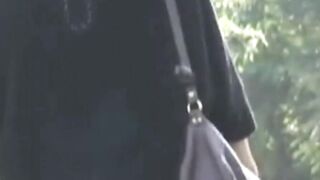 Japanese cute babes in stockings taped outdoors by voyeur