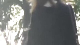Japanese cute babes in stockings taped outdoors by voyeur